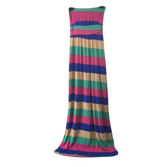 Colorful Strapless Maxi Dress Striped Size Small - Picture 1 of 5